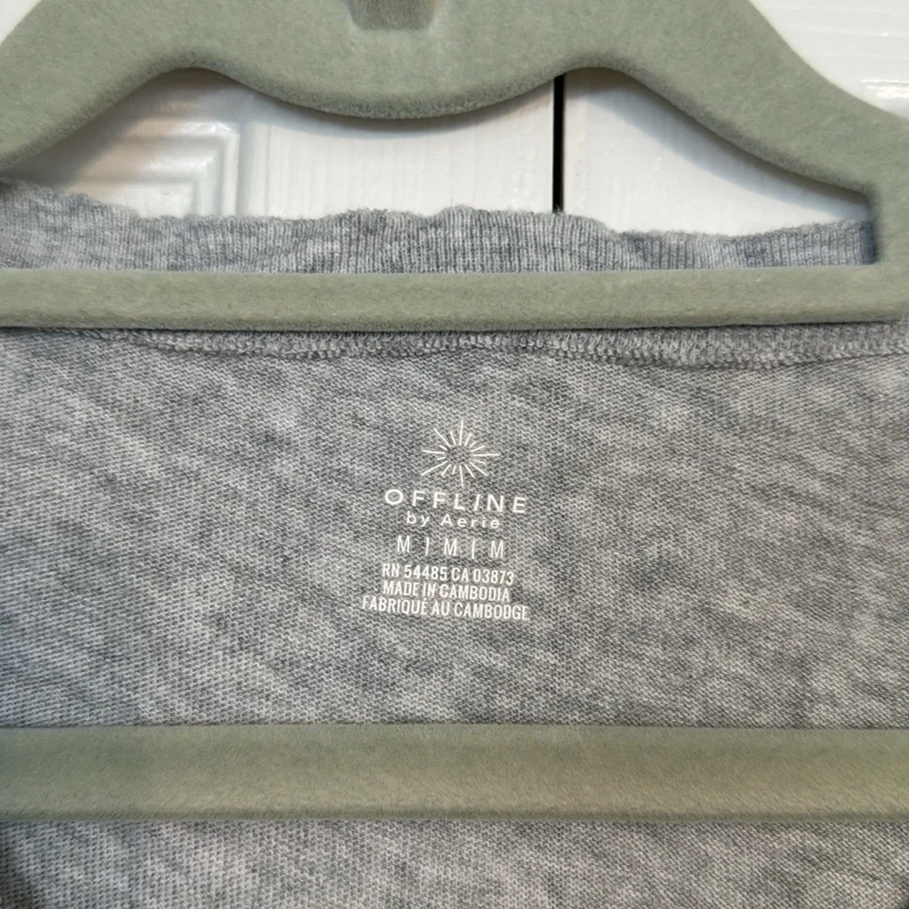 Aerie Offline Gray Cotton Short Sleeve Good Vibes Good Energy Cropped Top - Picture 3 of 3